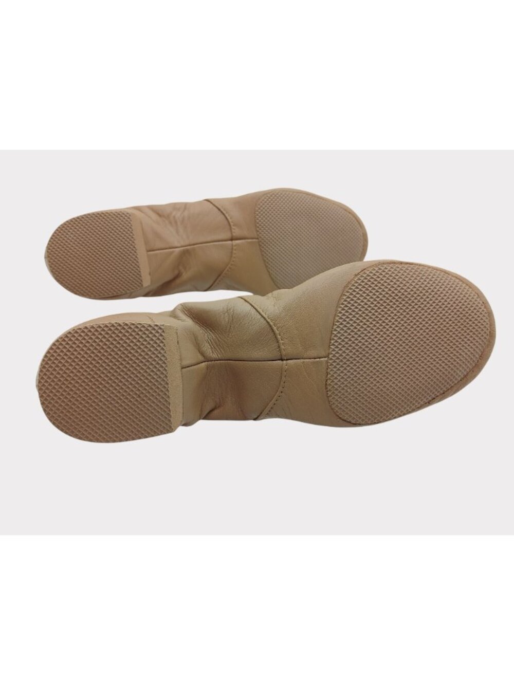 Bloch Tan Split Sole Slip On Jazz Shoe Size 5 Elastic Panel Rubber Sole Heel - Picture 7 of 11